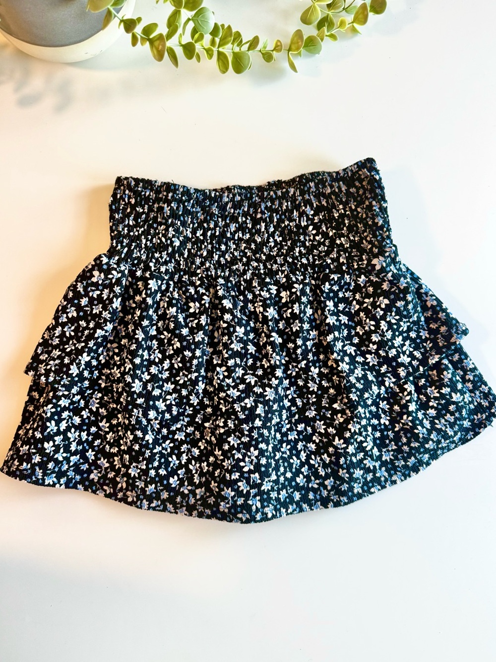 Zara Girls Black Floral Tiered Mini Skirt Size 8 Boho Ruffle Skirt